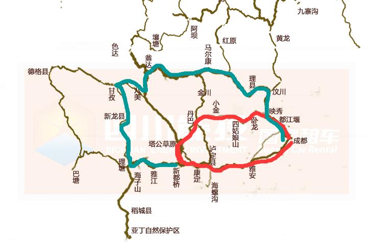 成都租車自駕川西環(huán)線地圖